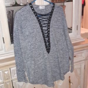 Lace Front Knit Long Sleeved top
